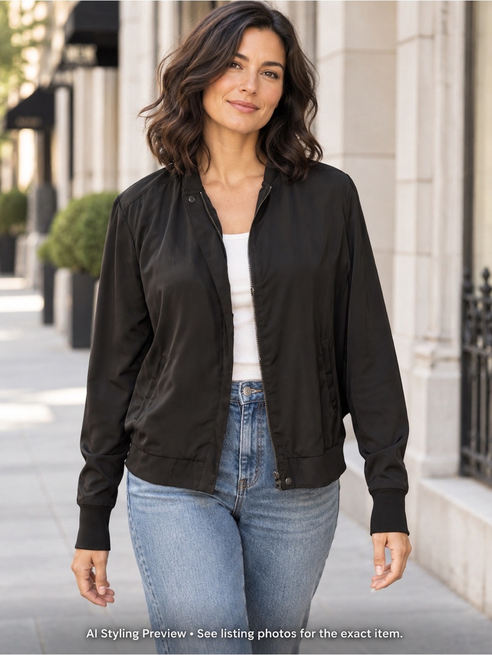 Halogen L Black Lightweight Bomber Jacket Ribbed Cuffs Minimalist
